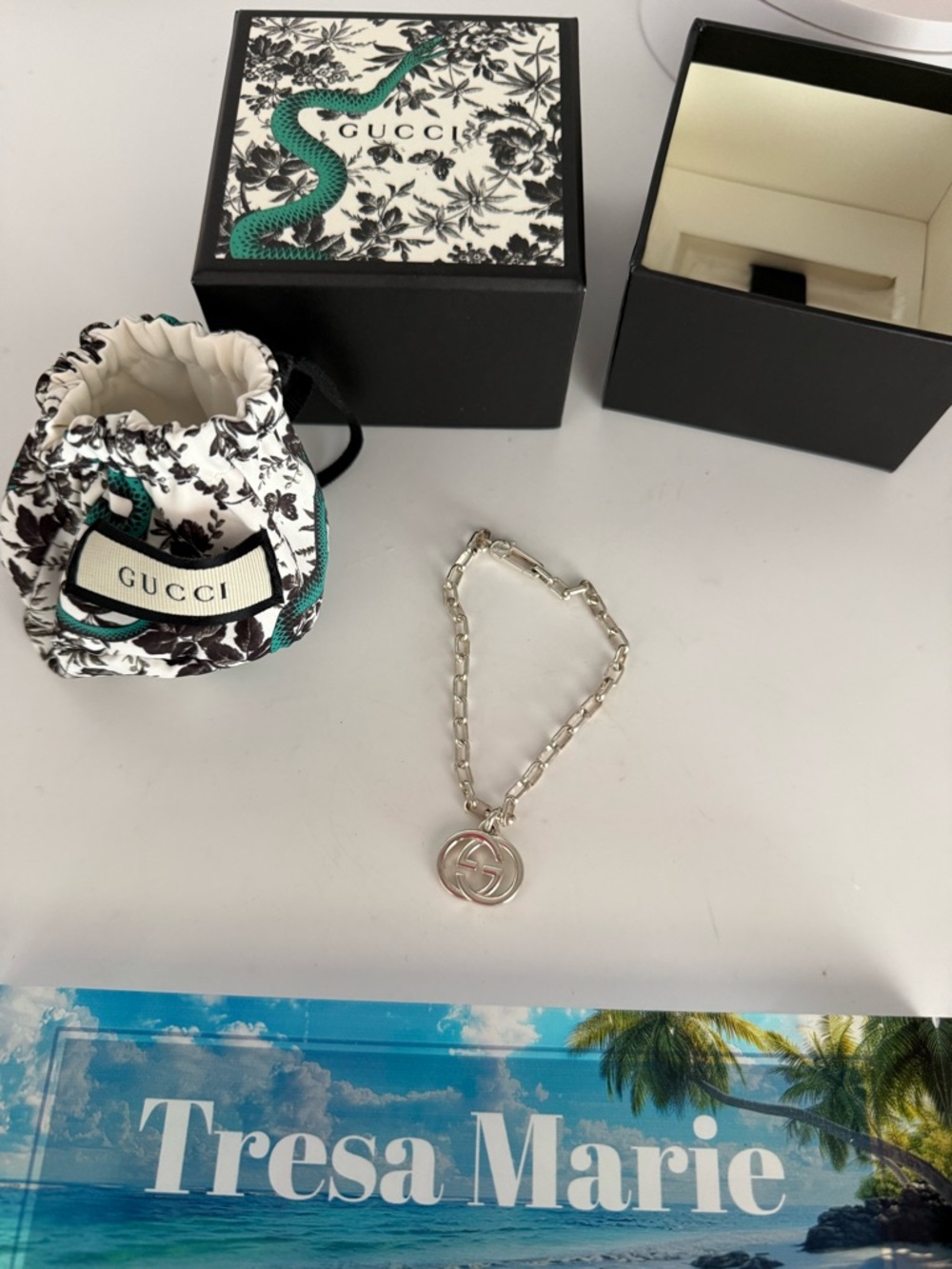 Gucci Silver-Tone Chain Bracelet with Interlocking G Charm